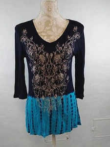 Laura Ashley Größe Small 3/4-Ärmel blau Batik Top hoch/niedrig - Bild 1 von 7