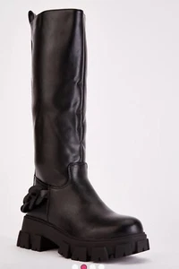 Bestelle Black Chain Boots Chunky Heel Size 5 38 - Picture 1 of 3
