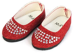 Red Glitter Flats w/Rhinestones Shoes for 18 inch Doll Clothes Girl - Picture 1 of 2