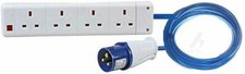 Camping Electric Hook Up Lead 4 Way 5m - Blue Cable - Caravan Tent Power Mains