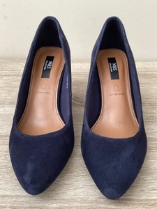 M&S Womens Court Shoe, Navy Blue Suede 7cm Stiletto Heels, UK5.5 EU39, BNWT. - Picture 1 of 17