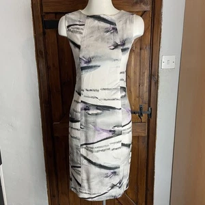Max Mara White Abstract Sleeveless Thick Cotton Midi Dress UK 8 - Picture 1 of 7