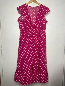 🩷pink & White Polka Dot Maxi Dress 3XL Shein Curve. Elastic Waist - Picture 1 of 3
