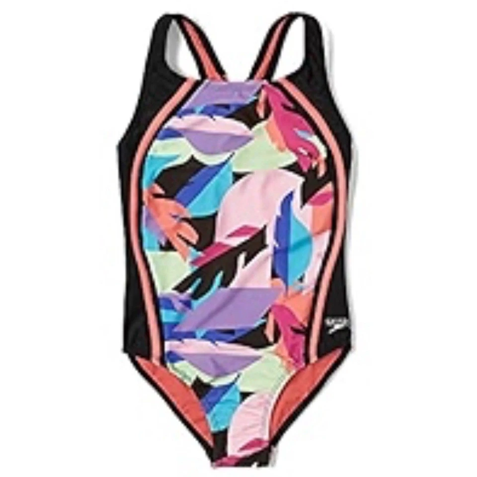 SPEEDO Girl's Size 16 Swimsuit 1 Pc Swim Black Pink Coral Paradise NWT - Image 1 of 4