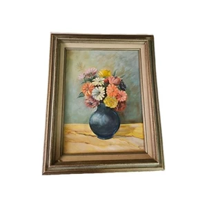 Arte floral enmarcado firmado pintura al óleo vintage - Imagen 1 de 5