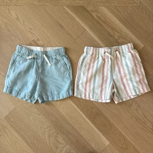 Lot 2 Pairs Crewcuts Linen Pull On Dock Shorts Size 6 Green Pastel Stripe Boys - Picture 1 of 7