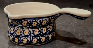 De colección Boleslawiec Cerámica Polaca Salsa Cuenco con Mango Caño Amarillo Floral 8" - Imagen 1 de 16