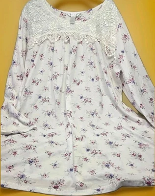 Adonna 白色粉色紫色花卉上衣蕾丝复古 女式 XL 码柔软长款... — 第 1/4 张图片