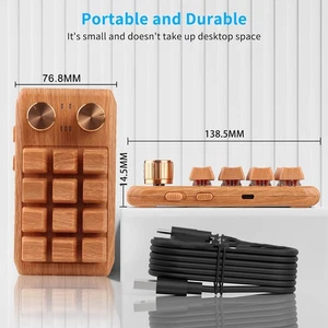 Cordless or Wired Operation on Stylish Brown Wooden Macro Keyboard Model - Zdjęcie 1 z 14