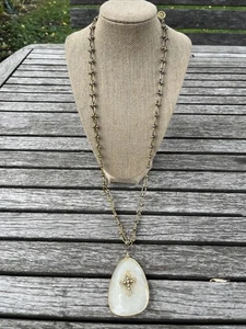 Vintage Gold Tone Anne Klein Long Chain Religion Homemade Necklace Folk art - Picture 1 of 11