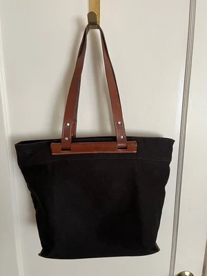Vintage Banana Republic Black Canvas & Brown Leather Large Travel Tote 2002 - Image 1 of 4