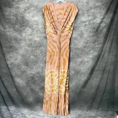 YFB YOung Fabulous & Broke Stefanie Maxi Dress Sz S Pink Tan Tie Dye Twist Front - Image 1 of 4