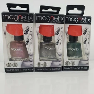 Pretty Woman Magnetix Nail Polish NOS Silver Pink Green LOT OF 3 - Picture 1 of 6