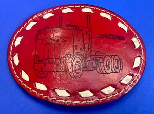 Freightliner Trucks Company Hand stitched Border Red Leather Drivers Belt Buckle - Picture 1 of 17