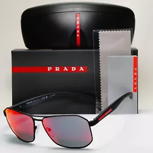 Prada Sunglasses Black Mirror Blue Red Angular Pilot PS51VS SPS 51V DG0-9Q1 62mm - Picture 1 of 12