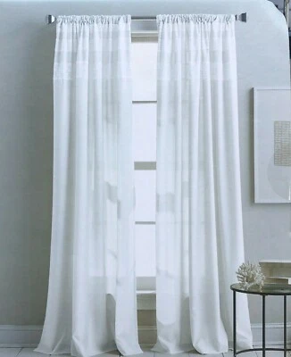 DKNY Sheer City Encaje Blanco Varilla Bolsillo Ventana Paneles 50x96 Cortinas Cabaña Foto 1 de 4