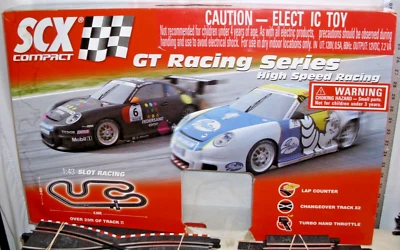 SCALEXTRIC SCX COMPACT PORSCHE GT RACING SLOT CAR SET 1990s 1/43 SCALE BOXED - Image 1 of 4