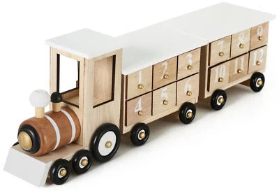 BRUBAKER Advent Calendar Wooden Christmas Train White - Natural Colors - Image 1 of 4