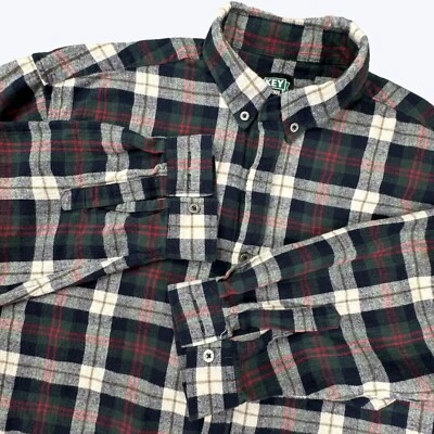 Key Men's Flannel Plaid Long Sleeve Button Front Shirt Size XL 100% Cotton - Image 1 of 4