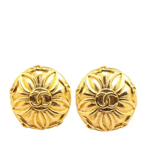 CHANEL Vintage COCO Mark Flower flower Earring Women 【Used】 - Picture 1 of 3