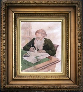 RUSSIAN WRITER LEO TOLSTOY & WATERCOLOR PORTRAIT - SIGNED AND DATED ca 1909 - Picture 1 of 4