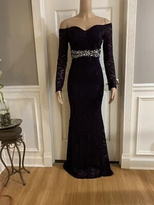 Women Junior Purple long sleeve Shoulder Off Bodycon Mermaid maxi dress Size (S) - Picture 1 of 12