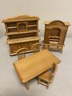 Vintage Dollhouse Miniature Dining Table Armoire Room Furniture Wooden 6 pc Set