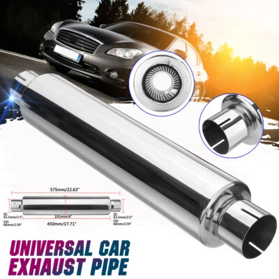 SILENZIATORE SCARICO INOX UNIVERSALE AUTO MARMITTA TERMINALE DI SCARICO Ø 63.5mm - Immagine 1 di 4