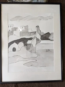 Derecha Sandler Moshe & Miriam, Moisés Egipto Original Firmado Enmarcado Judaica Obra de Arte - Imagen 1 de 5