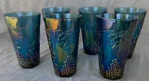 VINTAGE INDIANA..BLAU..KARNEVALSGLAS..ERNTE TRAUBE..BECHER..er-Set..NEUWERTIG - Bild 1 von 1