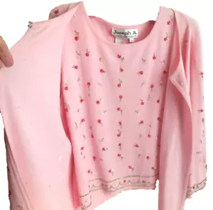 Joseph A. Vintage 2-teiliges rosa Pullover Set mit Pailletten GROß Abendmode besondere Anlässe - Bild 1 von 22