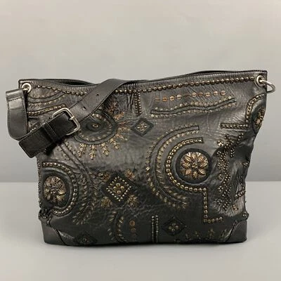 Bolsa de mão OSCAR DE LA RENTA de couro cravejada de ouro preto - Imagem 1 de 4