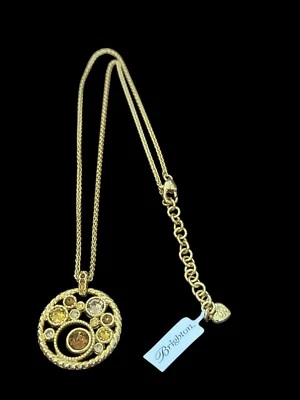 Brighton Halo Glow Necklace-gold color- round pendant- orange & gold crystals - Image 1 of 3