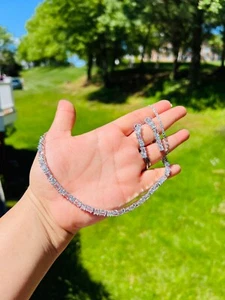 Simple Silver Stone American Diamond Necklace set/ Bollywood Wedding Style - Picture 1 of 1