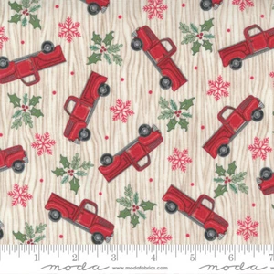 Christmas Fabric Moda Home Sweet Holiday Deb Strain Red Pickup Truck Beige YARD - Picture 1 of 1