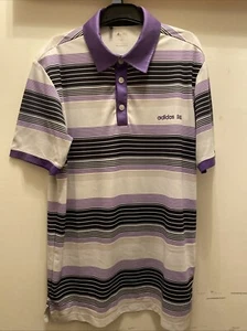 Camisa polo de golf Adidas para hombre Climalite blanca púrpura negra a rayas talla pequeña - Imagen 1 de 14