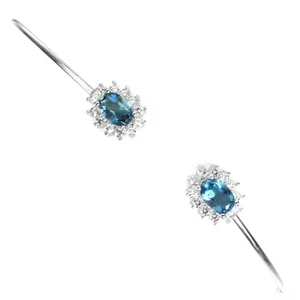 Valentín 925 Plata Pulsera Ovalado London Topacio Azul 6x4mm Gema Joyería - Imagen 1 de 10