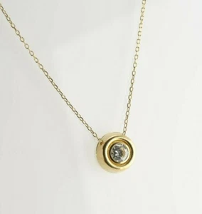 14K Gelbgold Kubik Zirkonia Solitär Anhänger und Kette um 1990 - Bild 1 von 5