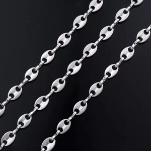 Puffed Mariner Chain Necklace Silver 316L Stainless Steel 5mm Wide 30 Inch Long - Picture 1 of 5