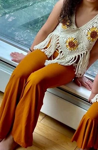 Girls Pants Bell Bottoms Stretch Burnt Sienna Size 8 - Picture 1 of 3