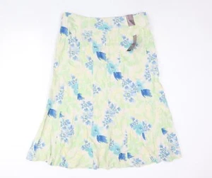 EWM Womens Green Floral Linen Trumpet Skirt Size 18 Zip - Picture 1 of 10