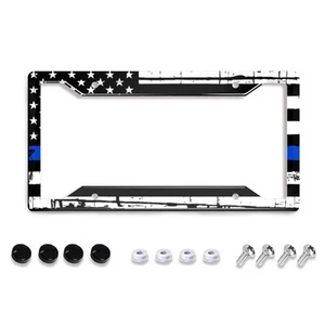 License Plate Frame Metal Aluminum Animal Cow Print White Black Spot - Picture 1 of 5
