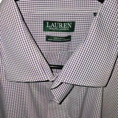 Polo LAUREN Ralph Lauren Para Hombres 2XL 18-18.5 Púrpura Guinga Con Botones Manga Larga Foto 1 de 4