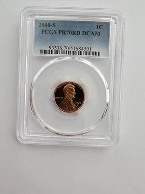 2000 S PR70 RD DCAM LINCOLN  MEMORIAL PENNY/CENT GRADED PCGS 1C SMINT CLAD COIN - Image 1 of 4
