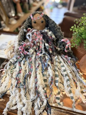 Handmade Primitive Rag Doll 23” Fabric Strips Folk Art Rustic Decor Vintg. Style - Image 1 of 2