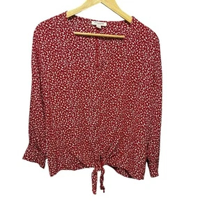 Beach Lunch Lounge Women Cottagecore Top S Red Ditsy Floral Tie Hem Boho Resort - Picture 1 of 9