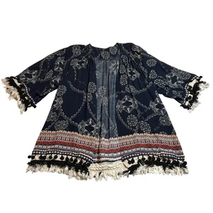 Damen Kimono vorne offen Boho Print mit Quastenbesatz Größe M Festival bunt - Bild 1 von 11