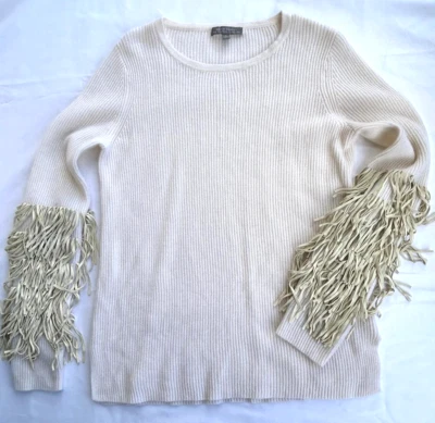 Suéter/Blusa para Mujer NEIMAN MARCUS Cachemira Marfil con Flecos de Gamuza Talla Pequeña Foto 1 de 4