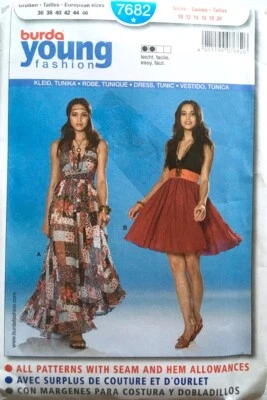 Burda Pattern 7682 Misses Sleeveless Halter Dresses in 2 Lengths Sz 10-20 UNCUT - image 1 of 2
