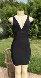 HERVE LEGER "Kaitlyn" BANDAGE STRETCH SLEEVELESS SEQUIN DETAIL MINI DRESS Sz XS - Picture 1 of 22